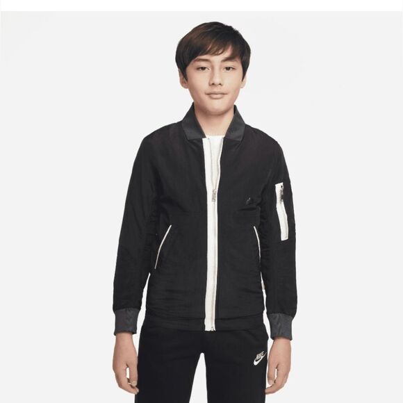 Nike Sportswear jacket lightweight LINED BOMBER Black pilot aviator unisex sz  S - Picture 1 of 14